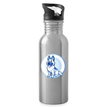 German Shepherd Dog Blue Kawaii Cartoon Character - Water bottle with straw - silver - Right
