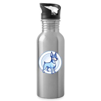 German Pinscher Dog Blue Kawaii Cartoon Character - Water bottle with straw - silver - Right
