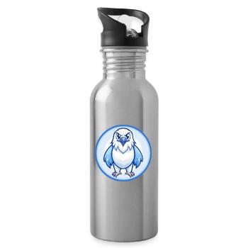 Falcon Blue Kawaii Cartoon Character Clipart Pet - Water bottle with straw - silver - Right