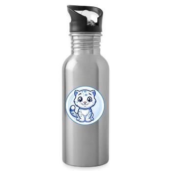 Léopard des neiges Bleu Kawaii Dessin animé Personnage Clipart - Gourde avec paille intégrée - argent clair - Droite