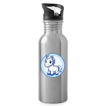 Pferd Blau Kawaii Cartoon Figur Clipart Haustier - Trinkflasche mit integriertem Trinkhalm - Lightsilver - Rechts