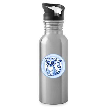 Lemur Blue Kawaii Cartoon Character Clipart Pet - Water bottle with straw - silver - Right