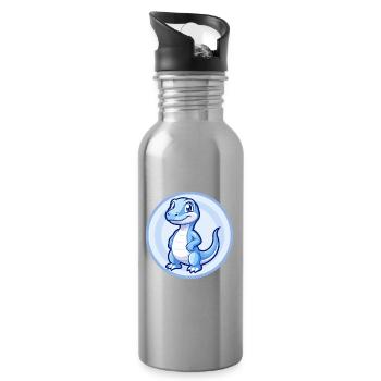 Komodo Dragon Blue Cute Kawaii Cartoon Clipart Pet - Water bottle with straw - silver - Right