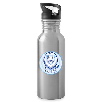 Lion Bleu Kawaii Dessin Animé Personnage Clipart Animal de compagnie - Gourde avec paille intégrée - argent clair - Droite