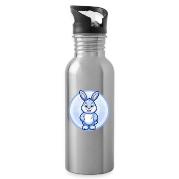Rabbit Blue Kawaii Cartoon Character Clipart Pet - Water bottle with straw - silver - Right