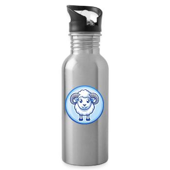 Ram Blau Niedlich Kawaii Cartoon Figur Clipart Haustier - Trinkflasche mit integriertem Trinkhalm - Lightsilver - Rechts