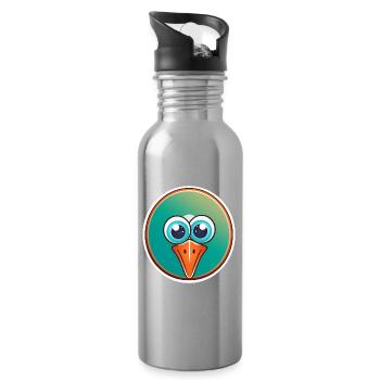 Tête d'oiseau, drôle, fun et vert - Gourde avec paille intégrée - argent clair - Droite