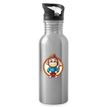 Monkey Funny Kawaii Cartoon Clipart Animal Pet - Water bottle with straw - silver - Right