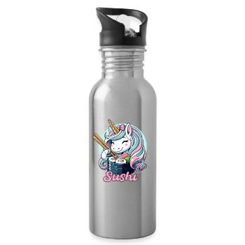 Sushi Einhorn süß Maki Geschenk - Trinkflasche mit integriertem Trinkhalm - Lightsilver - Rechts