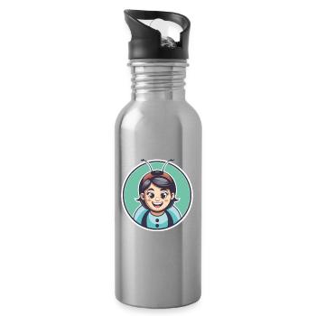 Ladybug Kawaii Cartoon Character Animal Pet Face - Water bottle with straw - silver - Right