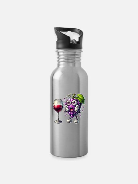 Lustiges Wein Trauben Design - Trinkflasche mit integriertem Trinkhalm - Lightsilver