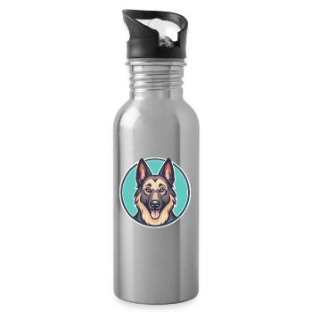 Belgian Shepherd Dog Breed Cartoon Kawaii Clipart - Water bottle with straw - silver - Right