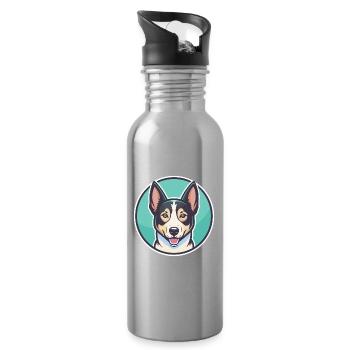 Canaan chien race dessin animé Kawaii Clipart animal de compagnie - Gourde avec paille intégrée - argent clair - Droite