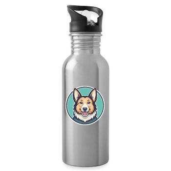 Dutch Smoushond Dog Breed Cartoon Kawaii Clipart - Water bottle with straw - silver - Right