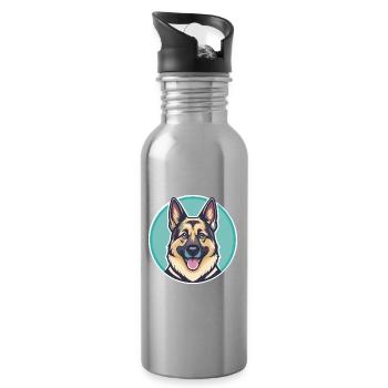 German Sheeppoodle Dog Breed Cartoon Kawaii - Water bottle with straw - silver - Right