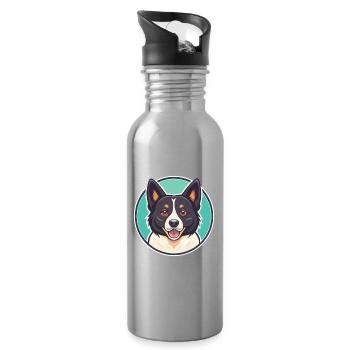 Karelian Bear Dog Breed Cartoon Kawaii Clipart Pet - Water bottle with straw - silver - Right