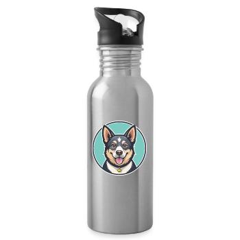 Nouvelle-Zélande Race Chien Drôle Dessin Animé Kawaii Clipart - Gourde avec paille intégrée - argent clair - Droite