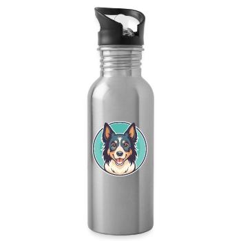North American Shepherd Dog Breed Cartoon Kawaii - Water bottle with straw - silver - Right
