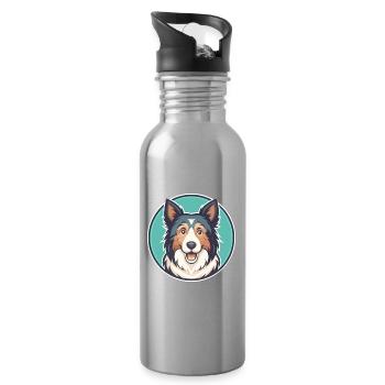 Vieux Gallois Gris Chien Chien Race Dessin Animé Kawaii - Gourde avec paille intégrée - argent clair - Droite