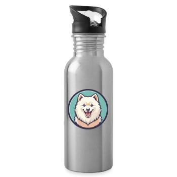 Samoyed Dog Breed Cartoon Character Kawaii Clipart - Water bottle with straw - silver - Right