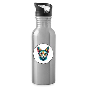 German Rex Cat Breed Cartoon Kawaii Animal Pet - Water bottle with straw - silver - Right