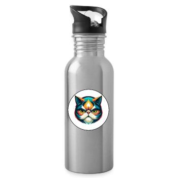 Exotic Shorthair Cat Breed Cartoon Kawaii Animal - Water bottle with straw - silver - Right