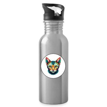 Egyptian Mau Cat Breed Cartoon Kawaii Animal Pet - Water bottle with straw - silver - Right