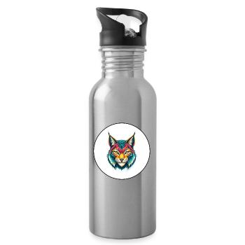 Lynx eurasien Chat race Dessin animé Kawaii Animal Animal Pet - Gourde avec paille intégrée - argent clair - Droite