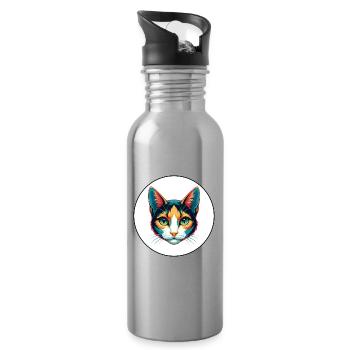 Japanische Bobtail Katze Rasse Karikatur Kawaii Tier - Trinkflasche mit integriertem Trinkhalm - Lightsilver - Rechts