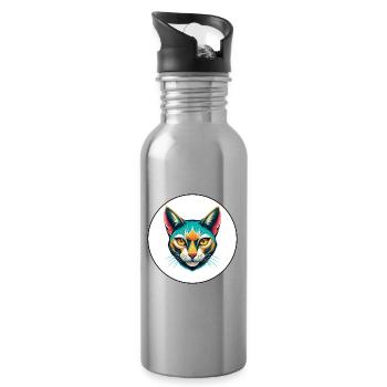 Khao Manee Chat Race Dessin Animé Kawaii Animal Pet - Gourde avec paille intégrée - argent clair - Droite