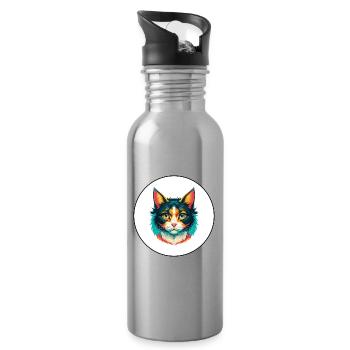 Laperm Chat Race Dessin Animé Kawaii Animal Pet - Gourde avec paille intégrée - argent clair - Droite