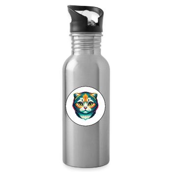 Schottisch Falten Katze Rasse Karikatur Kawaii Tier Haustier - Trinkflasche mit integriertem Trinkhalm - Lightsilver - Rechts