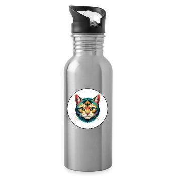 Scottish Straight Cat Breed Cartoon Kawaii Animal - Water bottle with straw - silver - Right