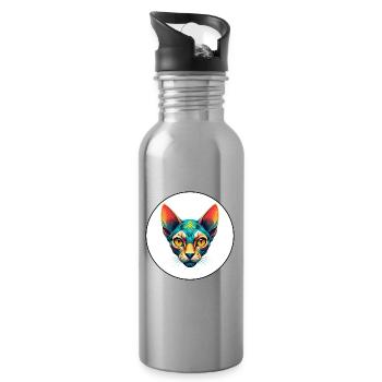 Peterbald Chat Race Dessin Animé Kawaii Animal Pet - Gourde avec paille intégrée - argent clair - Droite