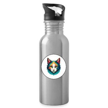 Turc Van Chat Race Dessin Animé Kawaii Animal Pet - Gourde avec paille intégrée - argent clair - Droite