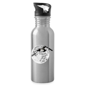 Eule vor Mond - Trinkflasche mit integriertem Trinkhalm - Lightsilver - Rechts