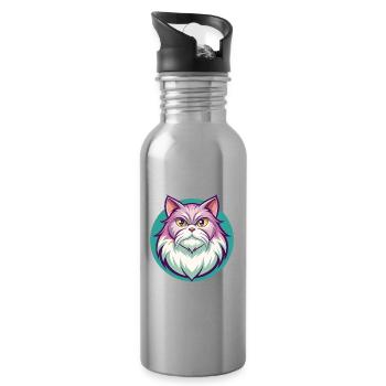 British Longhair Cat Breed Cartoon Kawaii Animal - Water bottle with straw - silver - Right