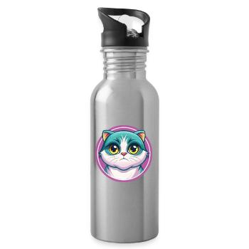 Schottisch Falten Katze Rasse Karikatur Kawaii Tier Haustier - Trinkflasche mit integriertem Trinkhalm - Lightsilver - Rechts