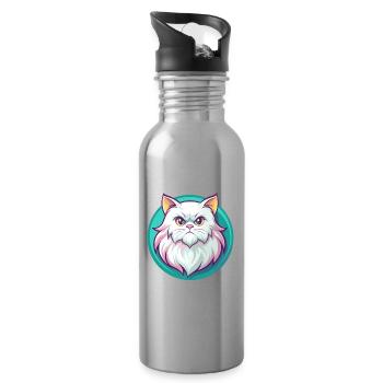 Weiße Langhaarkatze Rasse Karikatur Kawaii - Trinkflasche mit integriertem Trinkhalm - Lightsilver - Rechts