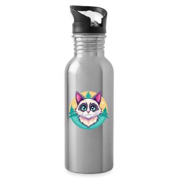 Schneeschuh Katze Rasse Karikatur Kawaii Tier Haustier - Trinkflasche mit integriertem Trinkhalm - Lightsilver - Rechts