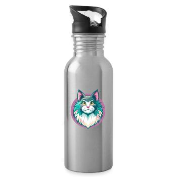 Norwegian Forest Cat Breed Cartoon Kawaii Animal - Water bottle with straw - silver - Right