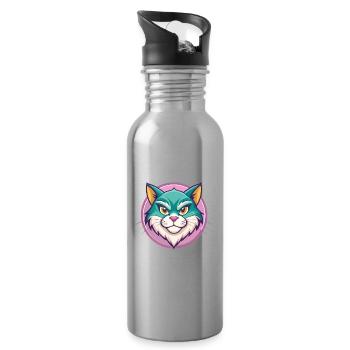 Chypre Chat Race Dessin Animé Kawaii Animal Animal Pet - Gourde avec paille intégrée - argent clair - Droite