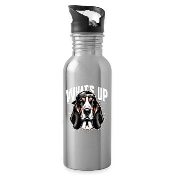 Basset Hound Gangster Was geht ab Hund Geschenk - Trinkflasche mit integriertem Trinkhalm - Lightsilver - Rechts