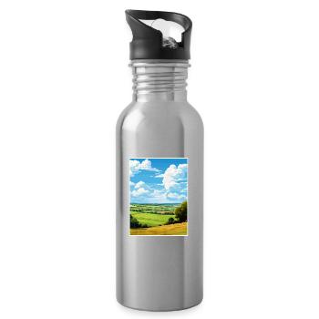 Kent Downs Aonb Travel Poster Souvenir Paint WPA - Water bottle with straw - silver - Right