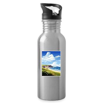 Gower Halbinsel Aonb Reise Poster Souvenir WPA - Trinkflasche mit integriertem Trinkhalm - Lightsilver - Rechts