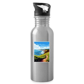 North Devon Aonb Travel Poster Souvenir Paint WPA - Water bottle with straw - silver - Right