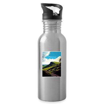 Mendip Hills Anob Travel Poster Souvenir Paint WPA - Water bottle with straw - silver - Right
