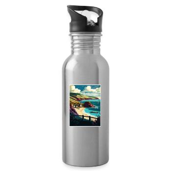 South Devon Anob Travel Poster Souvenir Paint WPA - Water bottle with straw - silver - Right