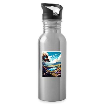 Tamar Valley Anob Travel Poster Souvenir Paint WPA - Water bottle with straw - silver - Right