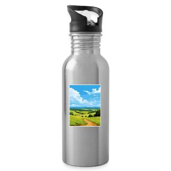 Surrey Hills Aonb Travel Poster Souvenir Paint WPA - Water bottle with straw - silver - Right